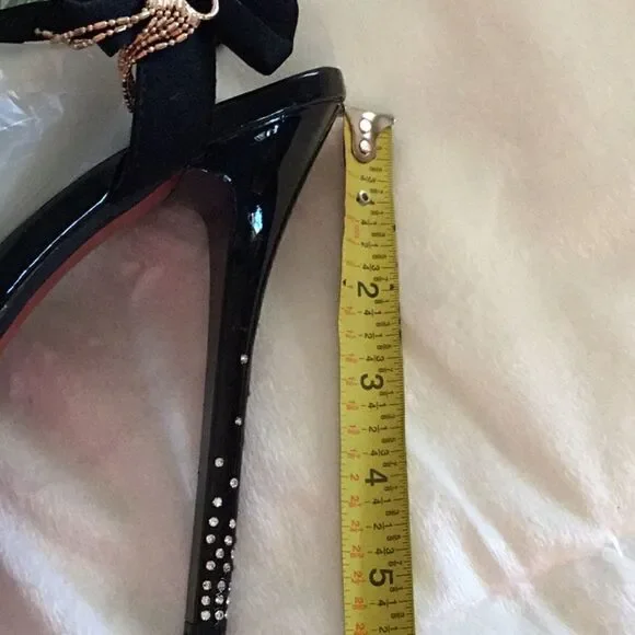 BLACK STILETTOS WITH JEWELED HEELS IN SIZE 39 - Picture 10 of 14